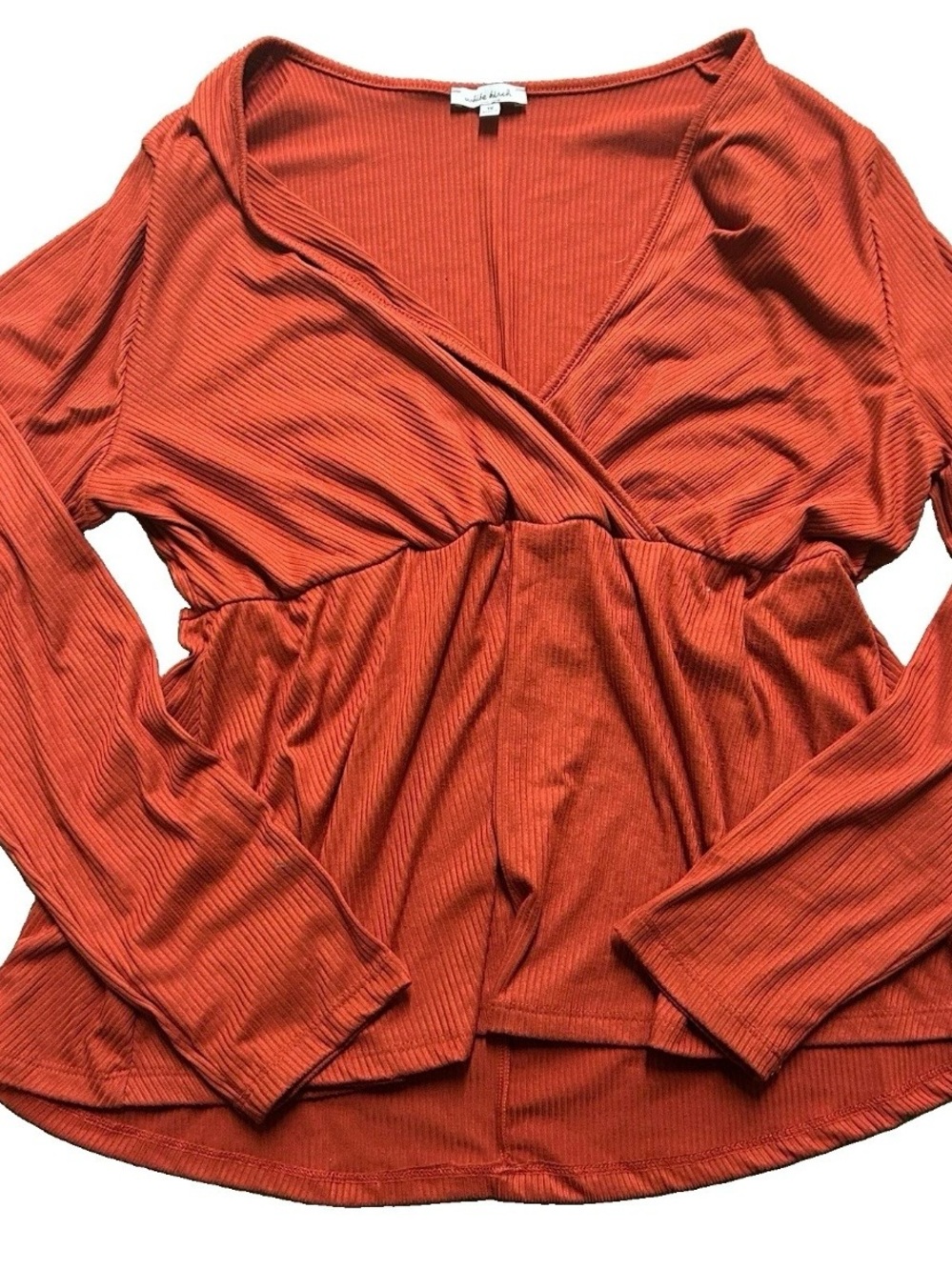 Women’s White Birch Red Ribbed Long Sleeve Blouse Size 1X